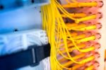 Fiber Optic With Servers In A Technology Data Center Stock Photo