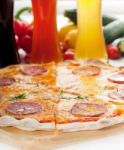 Italian Original Thin Crust  Pepperoni Pizza Stock Photo