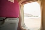 Interior Of Airplane Seat With Window Light Stock Photo