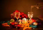 Glasses Of Champagne And New Year Decorations Stock Photo