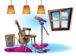 Cartoon  Illustration Interior Music Room With Separated Layers Stock Photo