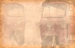 Tuk Tuk Taxi On A Street In The Thai Capital . Added Old Paper Texture Stock Photo