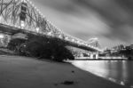 Story Bridge In Brisbane. Black And White Stock Photo