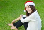 Beautiful Young Santa Clause Woman Stock Photo