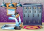 Cartoon  Illustration Interior Fitness Room With Separated Layers Stock Photo