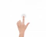 Woman s Hand pressing Touch Screen Stock Photo