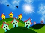 Countryside Houses Means Housing Environment And Meadow Stock Photo