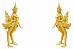 Thai Art Kinnaree Statue : The Mythical Half Bird Half Woman Stock Photo