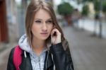 Girl  Listening To Music Stock Photo