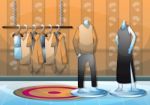 Cartoon  Illustration Interior Clothing Room With Separated Layers Stock Photo