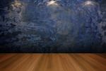 Blue Wall With Wooden Floor Stock Photo