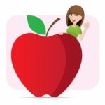 Cartoon Cute Girl With Red Apple Stock Photo