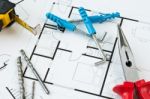 Construction Plan Tools Stock Photo