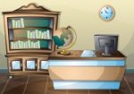 Cartoon  Illustration Interior Library Room With Separated Layers Stock Photo