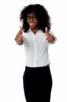 Business Lady Showing Thumbs Up Stock Photo