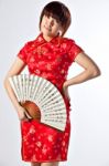 Chinese Model In Traditional Cheongsam Dress Stock Photo