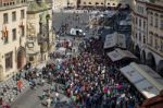 People Waiting For The Astronomical Clock In Prague Stock Photo