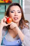 Woman Preparing Material For Do Her Food Stock Photo