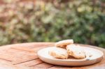 Cashew Cookies On Wooden Plate Stock Photo