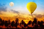 Flying Balloon During Sunset  Stock Photo