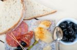 Mix Cold Cut On A Stone With Fresh Pears Stock Photo