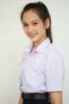 Portrait Of Thai High School Student Uniform Teen Beautiful Girl Happy And Relax, Stock Photo