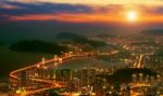 Gwangan Bridge And Haeundae At Sunset In Busan,korea Stock Photo