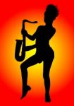 Female Musician Playing Saxophone Stock Photo