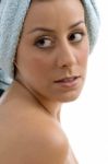 Portrait Of Woman After Taking Bath Stock Photo