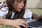 Girl Looking At Notebook Stock Photo