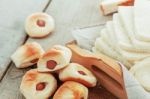 Baked Bread On Wooden Stock Photo