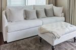 Classic Sofa Style With Pillows On Carpet Stock Photo