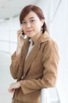 Portrait Of Thai Adult Businesswoman Beautiful Girl Calling Smart Phone Stock Photo