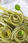 Traditional Italian Raw Homemade Spinach Pasta Stock Photo