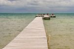 Wooden Pier Dock And Ocean View At Caye Caulker Belize Caribbean Stock Photo