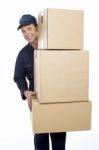 Male Holding Cardboard Box Stock Photo