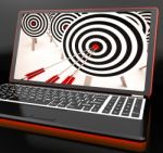 Target Hit On Laptop Showing Perfect Shot Stock Photo