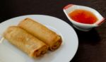 Fried Spring Roll With Sweet Sauce Stock Photo