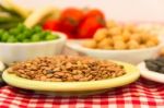 Variety Of Kitchen Ingredients With Fresh And Dried Legumes Stock Photo