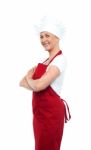 Cheerful Confident Female Chef Stock Photo