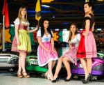 Gorgeous Young Women At German Funfair Stock Photo