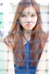 Portrait Of Thai Adult Beautiful Girl Relax And Smile Stock Photo