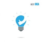 Creative Light Bulb Icon Design Template With Small Hand Stock Photo