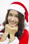 Beautiful Young Santa Clause Woman, Isolated Stock Photo