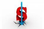 Financial Crash With Blue Arrow Smashing Red Dollar Sign Stock Photo