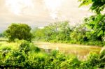 The River In Local City And Forest With Sunset Stock Photo