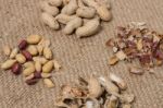 Peanuts On A Burlap Background Stock Photo