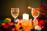 Glasses Of Champagne And New Year Decorations Stock Photo