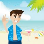 Cartoon Guy On The Beach With Cocktail Stock Photo