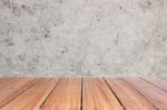 Top Of Wood Table On Old Concrete Wall Background Stock Photo